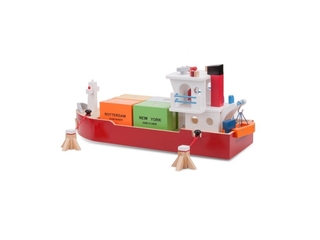 New Classic Toys – Containerboot met 4 Containers – Haven Lijn