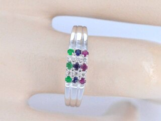 Witgouden ring met diamant en multicolour edelstenen