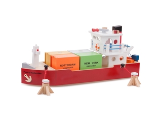 New Classic Toys – Containerboot met 4 Containers – Haven Lijn