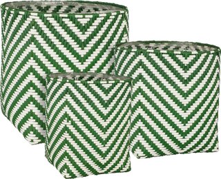 Ca. 36x Plantmanden, Mica Decorations, set van 3, donkergroen/wit