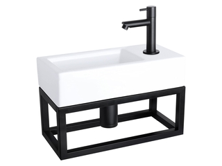 Differnz Ravo Fonteinset Wasbak Keramiek Wit Rechte Kraan Mat Zwart Me