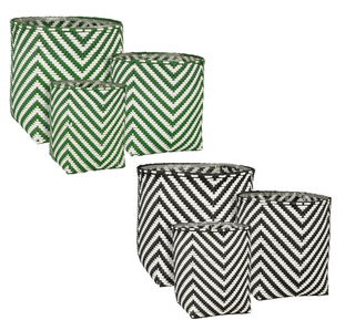 Ca. 32x Plantmanden, Mica Decorations, set van 3, groen/zwart