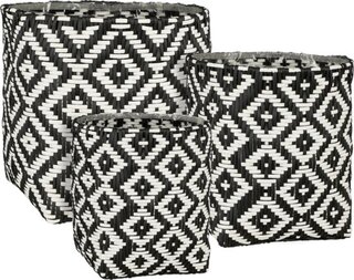 Ca. 15x Plantmanden , Mica Decorations, set van 3, zwart/wit