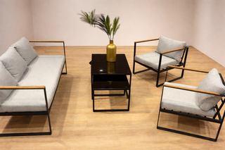 9x Loungeset Paco, Bellisia, zwart/lichtgrijs/houtkleurig