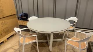 4x Tuintafel Paco, Santorini, wit/houtkleur