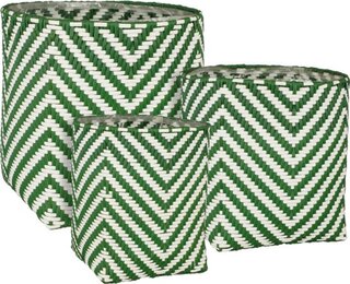 Ca. 32x Plantmanden, Mica Decorations, set van 3, donkergroen/wit