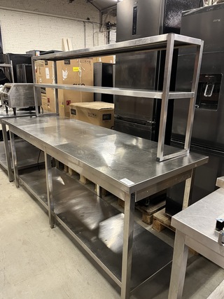 Rvs werktafel 220x70x89 cm met etagère 2-laags