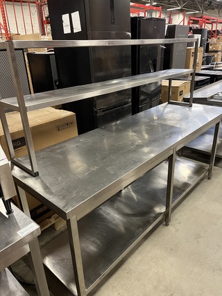 Rvs werktafel 220x70x89 cm met etagère 2-laags