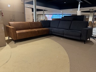 Hoekbank, cognac/antraciet