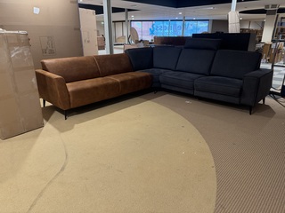 Hoekbank, cognac/antraciet