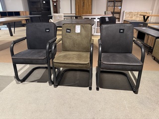 Set van 3 eetkamerstoelen, 2 x antraciet,1 x groen