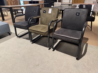 Set van 3 eetkamerstoelen, 2 x antraciet,1 x groen