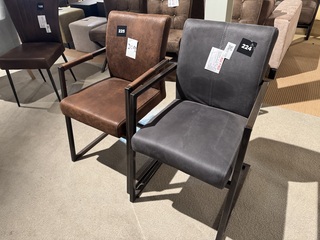 Set van 2 eetkamerstoelen, bruin/grijs