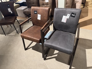 Set van 2 eetkamerstoelen, bruin/grijs