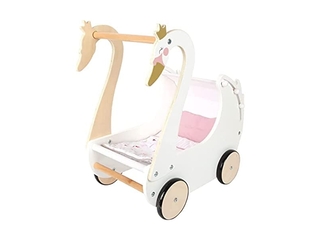 Poppenwagen zwaan  Houten speelgoed vanaf 3 jaar