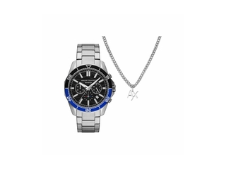 Armani Exchange Heren Horloge geschenkset 44 Zilverkleurig