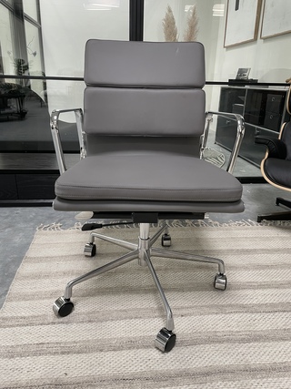 Premium Eames EA217 bureaustoel in grijs leer, Grijs