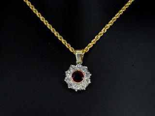 Origineel vintage hanger met Robijn en diamanten, excl. ketting