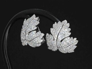 Witgouden oorbellen met diamanten in blad vorm