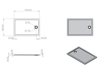 2x Douchevloer 120x80x4 cm, Aloni, SWC-50507, wit