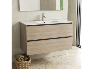 Badkamermeubel 100 cm + wastafel, Karo, walnut