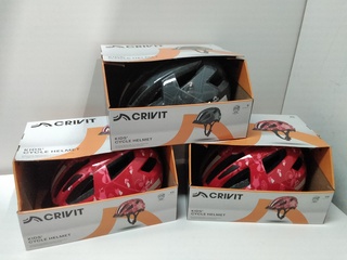 3x Kinderfietshelm met achterlicht, Crivit, rood/antraciet