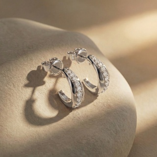 Witgoud Oorbellen met Diamant