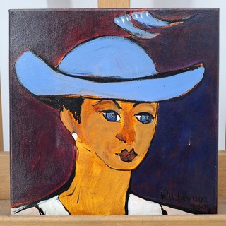 Acryl schilderij, Maya Wildevuur, Vrouw met hoed, 2004