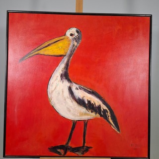 Acryl schilderij op doek, Maya Wildevuur, Pelikaan, 2001