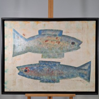 Acryl schilderij, Maya Wildevuur, Vissen, 1996