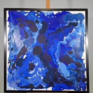 Acryl schilderij op doek, Maya Wildevuur, Compositie blauw, 1993
