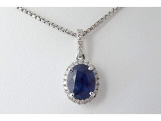 18 carat witgouden hanger met diamanten en saffier, excl. ketting