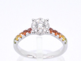 Witgouden ring met diamanten en multicolour saffieren