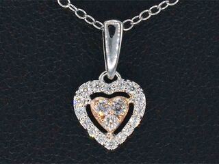 Witgouden hartvormige hanger met natuurlijke roze en witte diamant, in