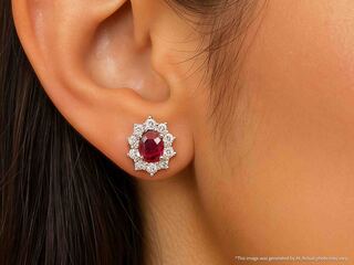 Witgouden oorbellen met natuurlijke diamanten en robijnen