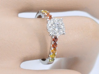 Witgouden ring met diamanten en multicolour saffieren