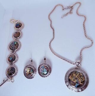 Armband + collier + oorbellen met abalone/parelmoer, S