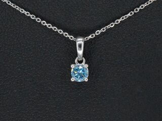 Witgouden halsketting met een blauwe diamant 0.25 carat, (lab grown)