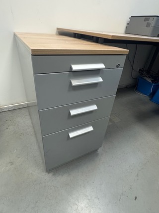 Hoekbureau met 2x bureaustoel, grijs/eiken