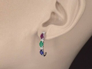 Witgouden oorbellen met multicolour edelstenen en diamant