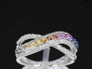 Witgouden ring met diamanten en multicolour saffieren