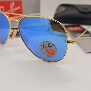 Rayban zonnebril Aviator large metal matte gold blue polarized