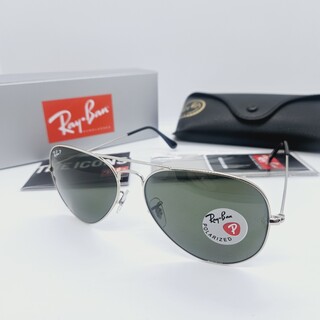 Rayban zonnebril Aviator large metal silver green polarized