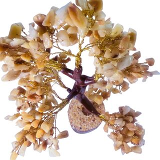 Goudkleurige boom sculptuur – Gedecoreerd met authentieke Citrine sten