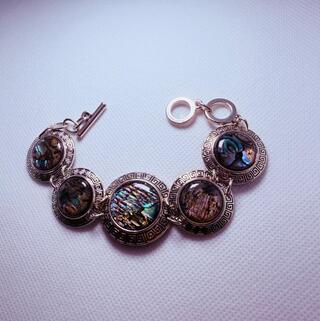 Armband + collier + oorbellen met abalone/parelmoer