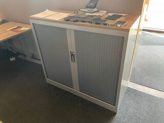 Dossierkast middel, lichtgrijs/hout