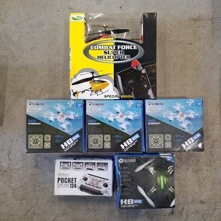 5x Bestuurbare drone en 1x bestuurbare helikopter, O.a. Eachine