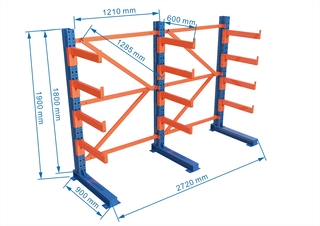 Draagarm stelling 4 M Heda, 2 Sectie’s L ca 272 cm, blauw/oranje