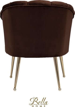Bella Home Mila – Fauteuil – Velvet – Schelp – Bruin met gouden poten