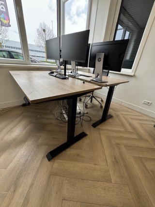 2x Zit-sta bureau, eiken/zwart